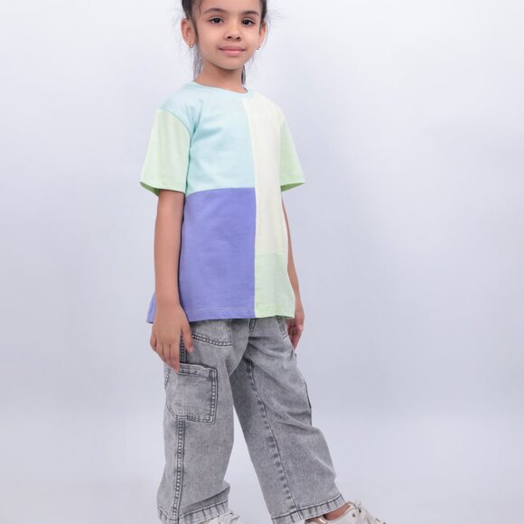 NEW Unisex Kids Colorblock T Shirt - Boy/Girl 100% Pure Cotton - Picture 4 of 4